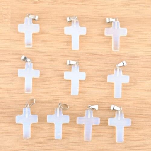 Wholesale 10Pcs/Lot Opal Natural Stone Charms Pendants Cross Shaped Dangle Beads QV0058