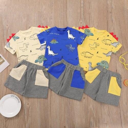 6M-4Y Toddler Kids Baby Boy Short Sleeve Dinosaur T-shirt Tops Shorts Pant Bottom 2PCS Outfits Summer Clothes Set