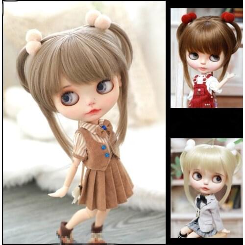 BJD doll wig suitable for 1/31/41/6 size and Blythes fashion lovely double horsetail wig sakura high temperature silk wig women