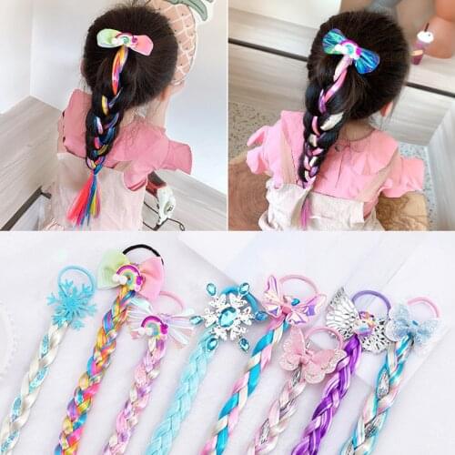 NEW Colorful Wig Pigtail Elastic Hair Bands Girls Sequin Glitter Unicorn Scrunchies Ponytail Kids Hair Rope Headwear Accessories