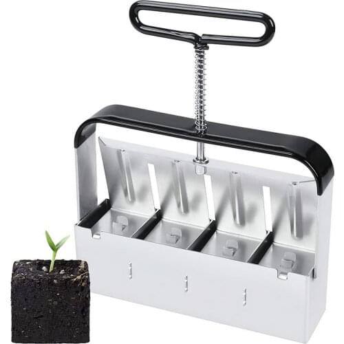 Stainless Steel Manual Quad Soil Blocker 2 Inches Block Maker Handheld Soil Blocking Tool For Seedlings Cuttings Greenhouses