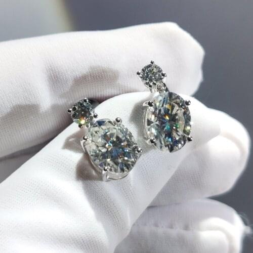 18K White Gold 2 Carat Total 4 ct Diamond Test Past D Color Oval Moissanite Earrings Excellent Quality Gemstone Stud Earrings