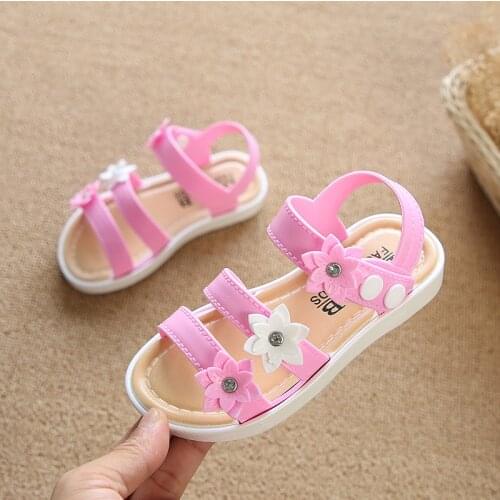 Summer Girl Sandal Flowers Open Toe Non-Slip Beach Children Sandal for Girl Cute Fashion Kids Shoes Button Soft Sole Breathable