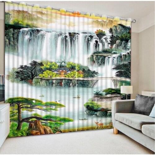 Modern living room curtains Oil painting sunshine mountain landscape painting 3d curtains custom curtains