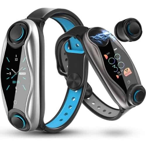 Fashion Color Screen T90 Fitness Bracelet 2 in 1 Bluetooth 5.0 Chip IP67 Waterproof Sport Smart Watch with Wireless Bluetooth