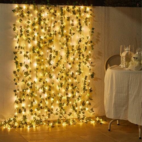 Artificial Plant Led String Light Creeper Green Leaf Ivy Vine Flower Solar Lights for Home Wedding Garden Decor Christmas Lights