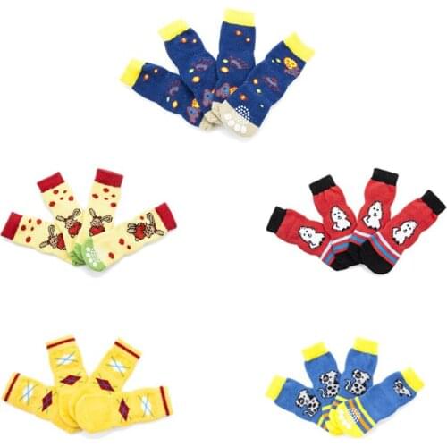 Warm Dog Shoes Soft Pet Knits Socks Cute Anti Slip Skid Socks For Small Dogs Pet Supplies Spring Autumn 4pcs/Suit Cat Home Shoes