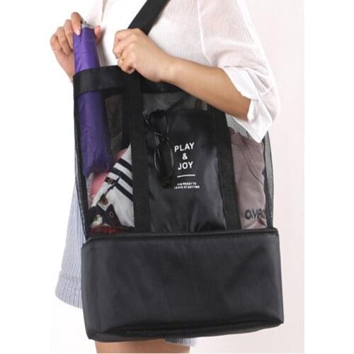 Large Capacity Women Beach Bags Mesh Transparent Bag Travel Organizer Double-layer Heat Preservation Multifunctional Picnic Bags