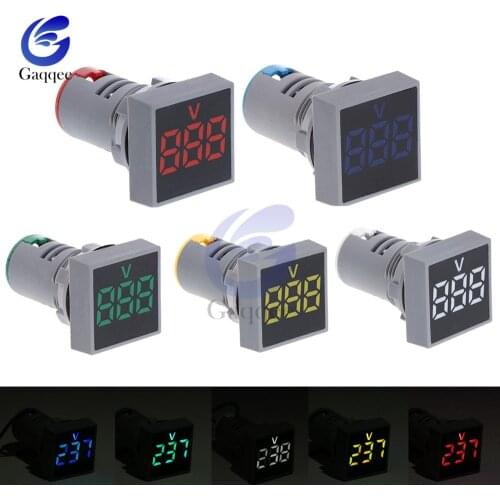 Square LED Digital Display Voltmeter Signal Lights Volt Voltage Gauge Tester Meter Indicator Light 22MM AC 12-500V 110V 220V