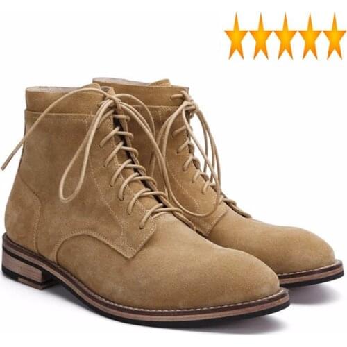 Suede New Cow Round Toe Genuine Leather Men Fashion England Style Lace Up Work Boots High Quality Fleece Warm Shoes
