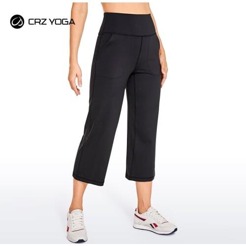 CRZ YOGA Womens Capri Stretchy Wide Leg Sweatpants with Pockets High Waist Lounge Pants - Naked Feeling Soft Inseam: 23 inches