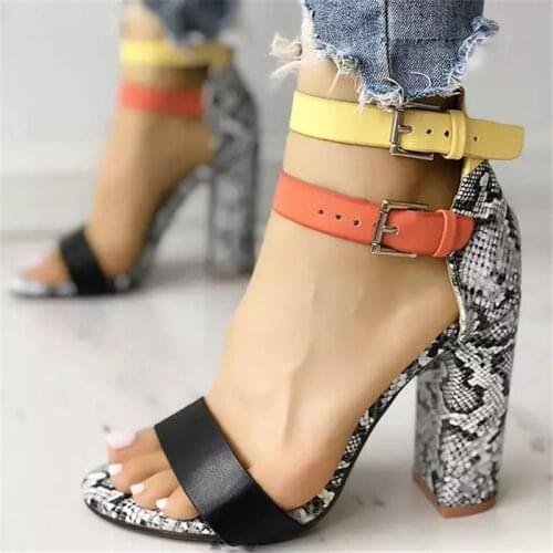 Sandalias Mujer 2020 Womens Ladies Fashion Mixed Colors Snake High Heels Buckle Sandals Casual Shoes Dropship