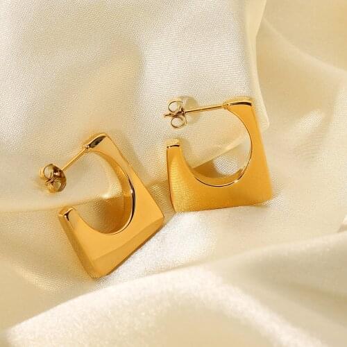 Personality Geometric Trapezoid Open Design Hoop Earring For Women 18K Gold Plated Stainless Steel Earrings Jewelry