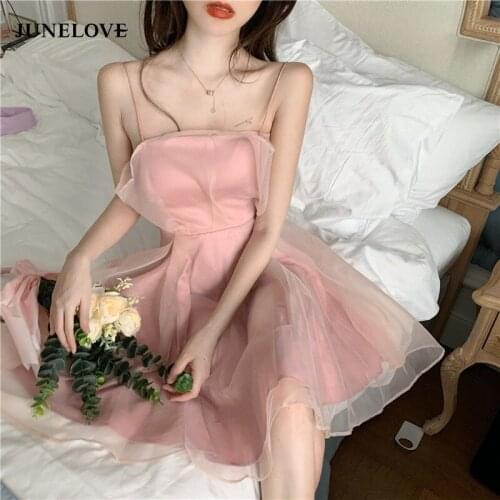 JuneLove Summer Party Dress Women Casual Lace Vintage A-line Mesh Sexy Midi Dress Fashion Korean Clothes Falbala Formal Vestidos