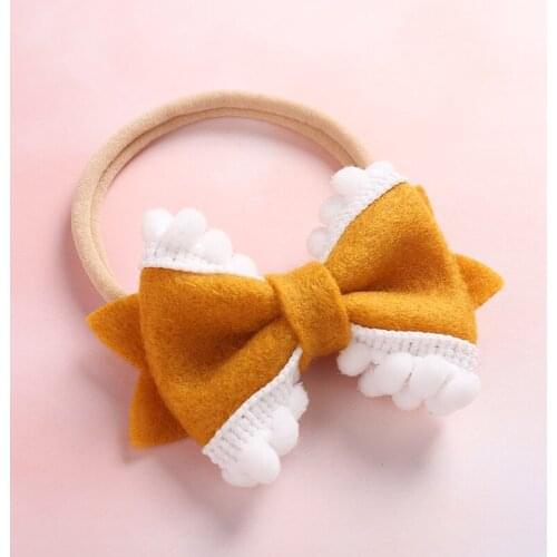 1pc Cute Felt Pom Pom Nylon Headbands Newborn Girls Bows Soft Stretchy Nylon Head Bands Baby Knotbow Head Wraps Hair Accessories