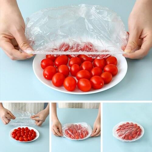 100pcs Disposable Food Cover Plastic Wrap Elastic Food Lids For Fruit Bowls Cups Caps Storage Kitchen Fresh Keeping Saver Bag