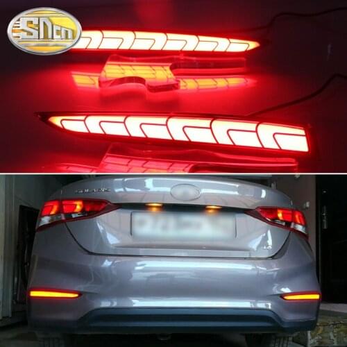 2PCS For Hyundai Solaris Accent 2017 - 2020 2-in-1 Functions Car LED Rear Fog Lamp Bumper Light Auto Brake Light Reflector