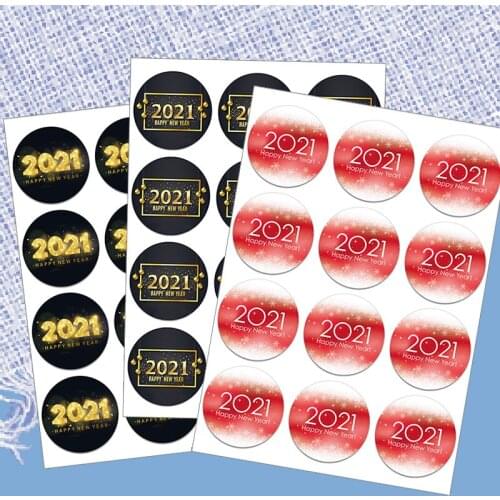 2021 Happy New Year Round Stickers Merry Christmas New Year Eve Party Decoration Envelope Gift Bag Supplies