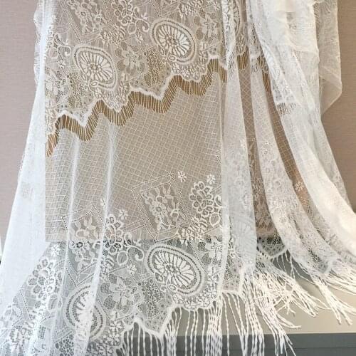 3 Meters Off White Fringe Teardrop Eyelash Lace Fabric Soft Flowy Floral Embroidery Bridal Cape Shrug Fabric Lace