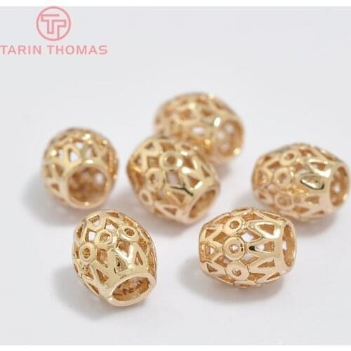 10PCS 6.5x7MM 24K Champagne Gold Color Plated Brass Hollow Barrel Spacer Bracelet Beads High Quality Jewelry Accessories