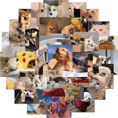 48pcs Cute Pet Dog Cat Expression Pack Graffiti Sticker PVC Trunk Water Cup Decoration Stickers