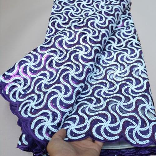 5yards/pc) Newest purple African hand cut double organza lace fabric with elegant beautiful sequins embroidery for party OP160