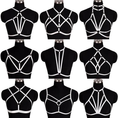 White Harness Bra Crop Tops Pastel Goth Girl Party Rave Body Bondage Sexy Lingerie Plus Size Fashion Bralette Strap Body Cage