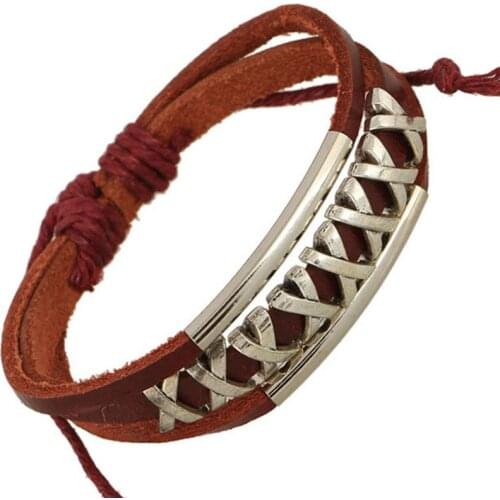 Punk Gothic Alloy X Charm Bracelet Wrap Vintage Beads Cuff Leather Casual Bangle Retro Wristbands Fashion Woman Man Rock Jewelry