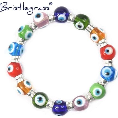 BRISTLEGRASS Turkish Blue Evil Eye Rainbow Glass Beaded Strand Bracelets Amulets Lucky Charms Blessing Protection for Women Lady