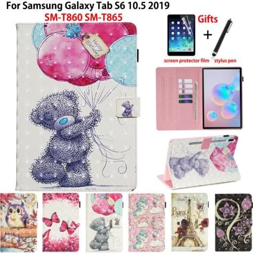 Case For Samsung Galaxy Tab S6 10.5 SM-T860 SM-T865 T860 2019 10.5" Smart Cover Funda Tablet 3D Painted Flip Stand Shell +Gift