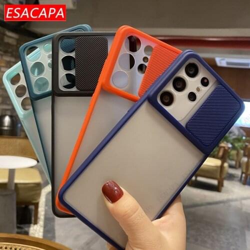 Slide Camera Lens Protection Phone Cover For Samsung S21 Ultra Case Shockproof matte Phone Case For Samsung A82 A52 Quantum 2