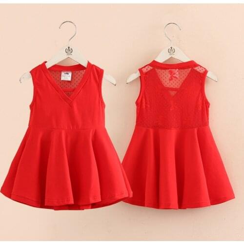 2021 Summer 2 3 4 5 6 78 10 Years Childrens Party Prom V-Neck Cute Red Black Kids Sundress Tank Backless Lace Dresses For Girls