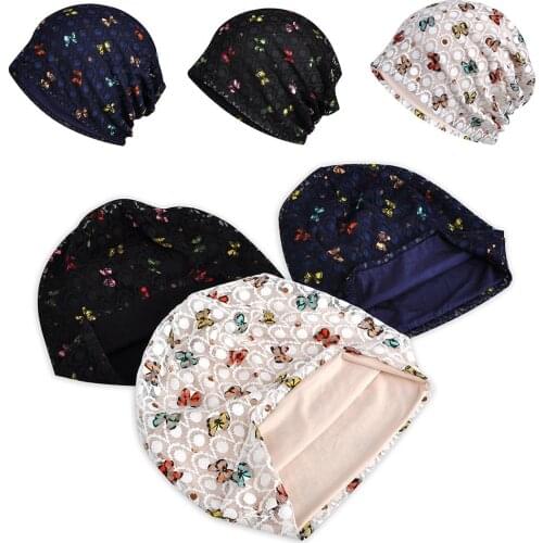 Women Summer Colorful Butterfly Lace Mesh Baggy Hat Bonnet Beanie Maternity Cap Stop The Flying Spit for Summer