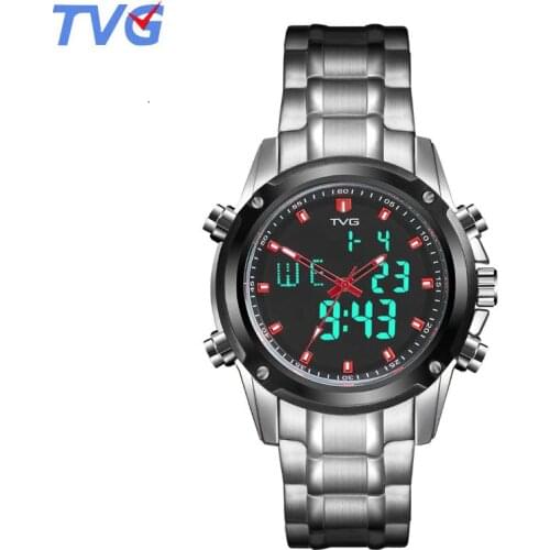 Double Display Mens Watches TVG 526 Quartz Watch Men Sport Clock Digital LED Watch Military Wristwatch Relogio Masculino Tools