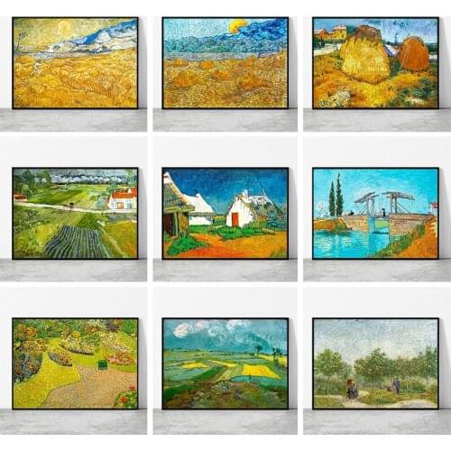 Van Gogh Farmland Landscape Canvas Painting Reproductions Posters and Prints Wall Art Pictures for Living Room Home Decoration
