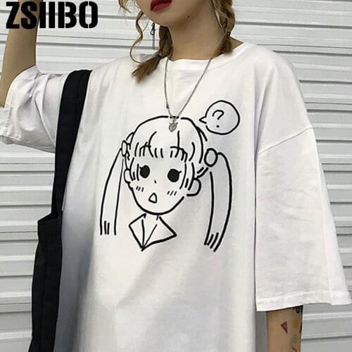 Korean Style Womens T-Shirt Harajuku Kawaii Tshirts Lovely Cartoon Female Printed 2019 Summer Fashion Casual T Shirt Cute Tops