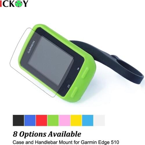 31.8mm Cycling Computer Handlebar QuickView Bracket Black Mount + Protect Rubber Green Case +LCD Screen Film for Garmin Edge 510
