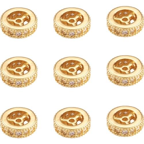10pcs Brass Cubic Zirconia Rondelle Spacer Loose Beads 10x3mm For Bracelet Necklace jewelry making Accessories, hole: 1mm