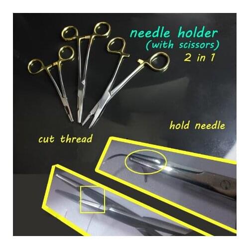Medical instrument gold handle self-retaining needle holder &wire cutter 2in1 high quality scissors