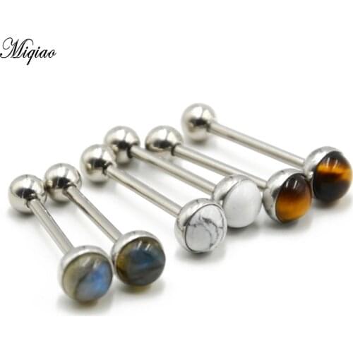 Miqiao 1pcs Piercing Tongue Decoration G23 Titanium Ball Straight Tongue Nail Stainless Steel Barbell Tongue Ring