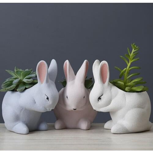 Cartoon Rabbit Bunny Ceramic Succulent Planter Animal Shaped Cactus Flower Pot Holder Gardening Cotainer Home Decoration