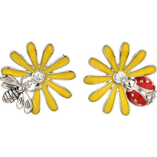 New Fashion Chrysanthemum Little Bee Seven Star Ladybug Zircon Earrings Women/Girls Sweet Romantic Wedding Party Earrings