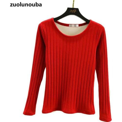 Winter New Plus Velvet Thickening Base Version Of Super Soft Round Neck T-shirt Women Comfortable And Warm Solid Color Girl Tops
