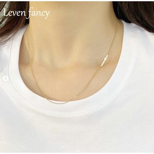 Trendy Sideways Cross Necklace for Women 925 Sterling Silver Religious Jewelry Gold Choker Gift Faith Necklace for Christmas