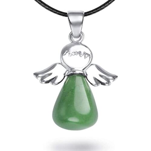 FYSL Silver Plated Angel Wing Water Drop Pendant Link Chain Necklace Many Colors Quartz Stone Jewelry