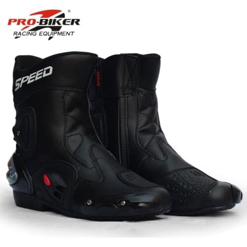 PRO-BIKER SPEED BIKERS Motorcycle Boots Wear-resistant Microfiber Leather Racing Motocross Motorbike Riding Mid-Calf Boots Shoes