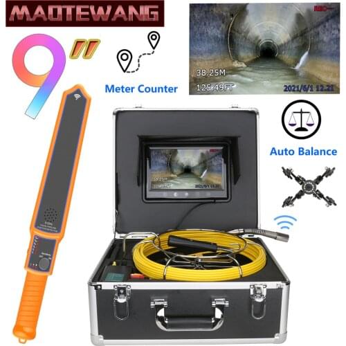 9" Sewer Pipe Inspection Video Camera with Meter Counter 512HZ Pipe Locator 22MM IP68 HD 1000TVL Industrial Endoscope System