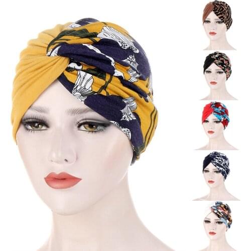 New Muslim Inner Hijab Cap Floral Print Women Turban Hat Fashion Banadan Chemo Cap Cross Headwrap Female Hair Accessories