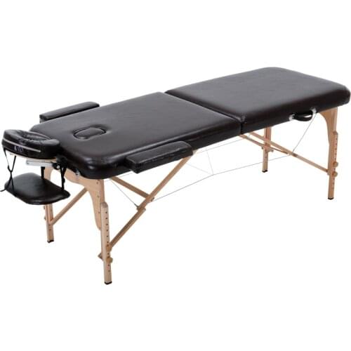 Massage Table Portable 2 Section Folding Couch Bed Lightweight Beauty Salon Tattoo Therapy Wooden Frame 70 cm width -Black