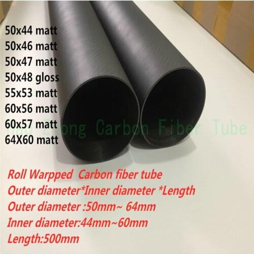 L500mm 3k Carbon Fiber Tube 50mm 55mm 60mm 64mm Roll Wrapped Pipe/Shaft Light Weight, High Strength